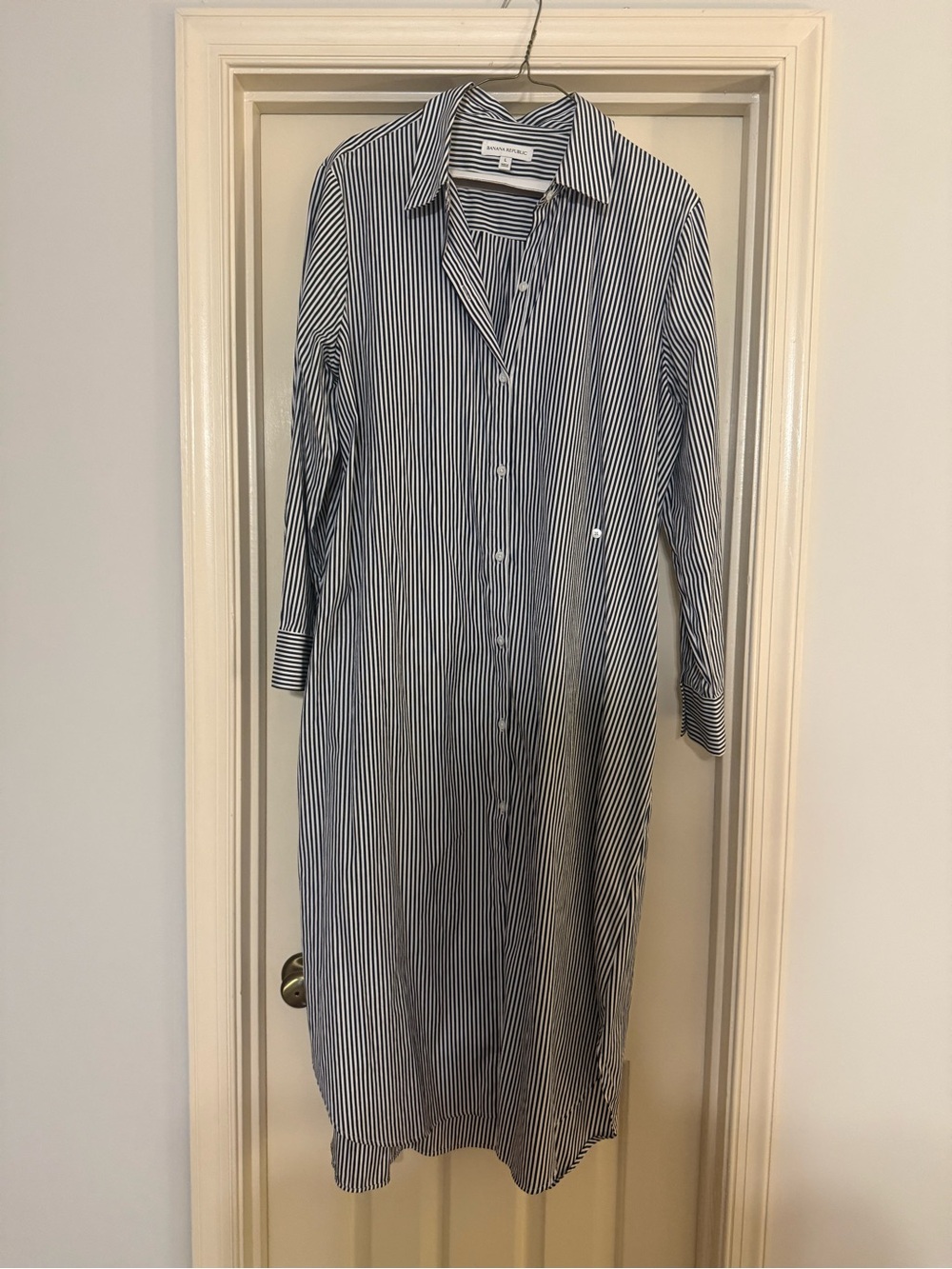 Banana Republic Blue and White Striped Midi Shirt Dress